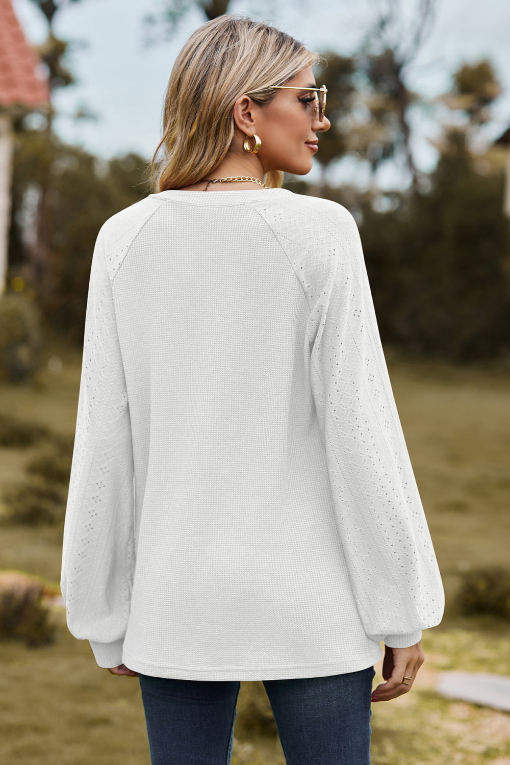 Notched Neck Raglan Sleeve Blouse - Mervyns