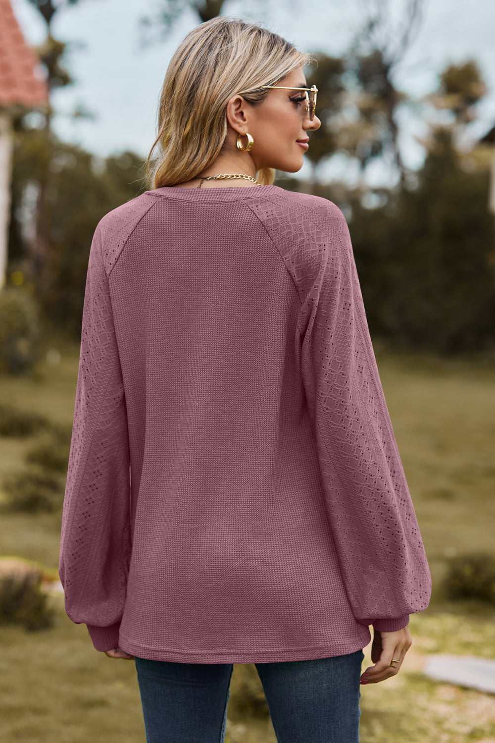 Notched Neck Raglan Sleeve Blouse - Mervyns