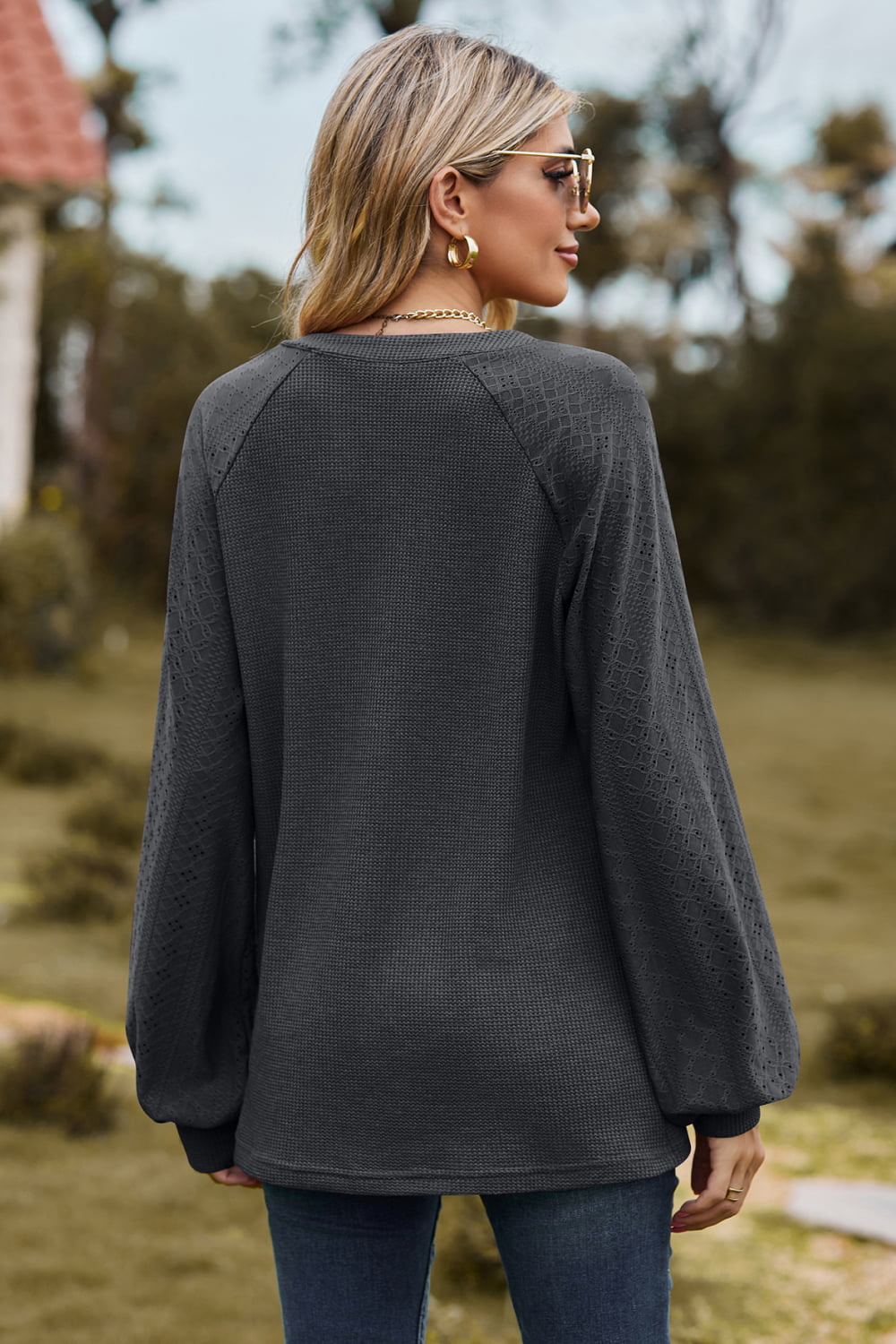 Notched Neck Raglan Sleeve Blouse - Mervyns