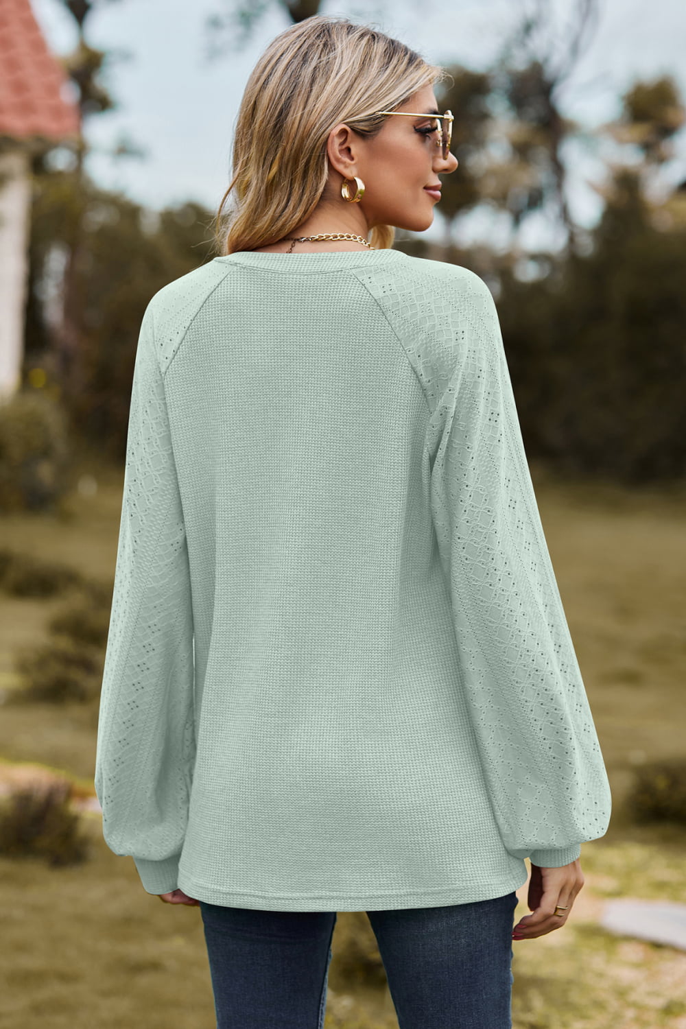 Notched Neck Raglan Sleeve Blouse - Mervyns