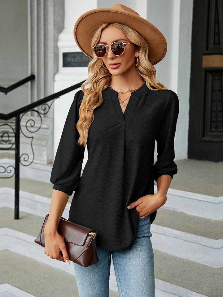 Notched Neck Three - Quarter Sleeve Blouse - Mervyns