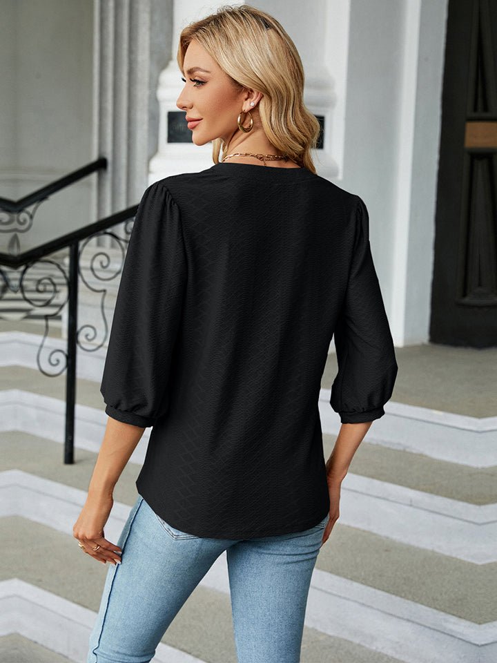 Notched Neck Three - Quarter Sleeve Blouse - Mervyns