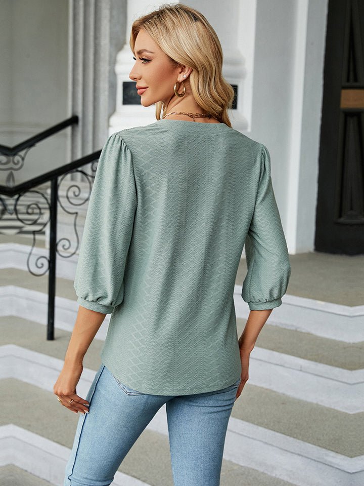 Notched Neck Three - Quarter Sleeve Blouse - Mervyns