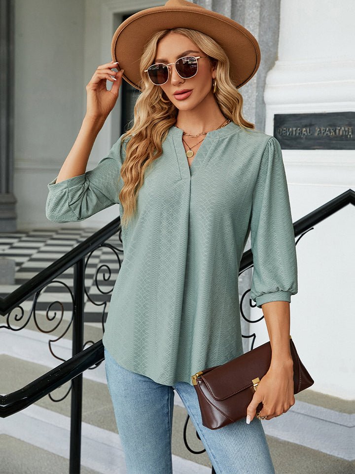 Notched Neck Three - Quarter Sleeve Blouse - Mervyns