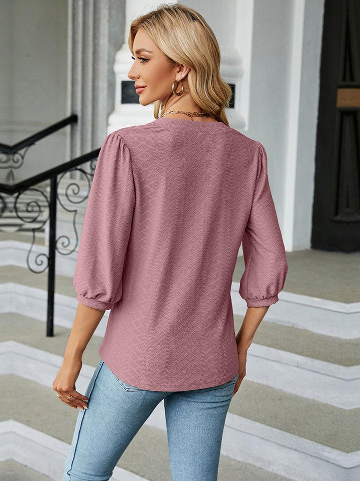 Notched Neck Three - Quarter Sleeve Blouse - Mervyns