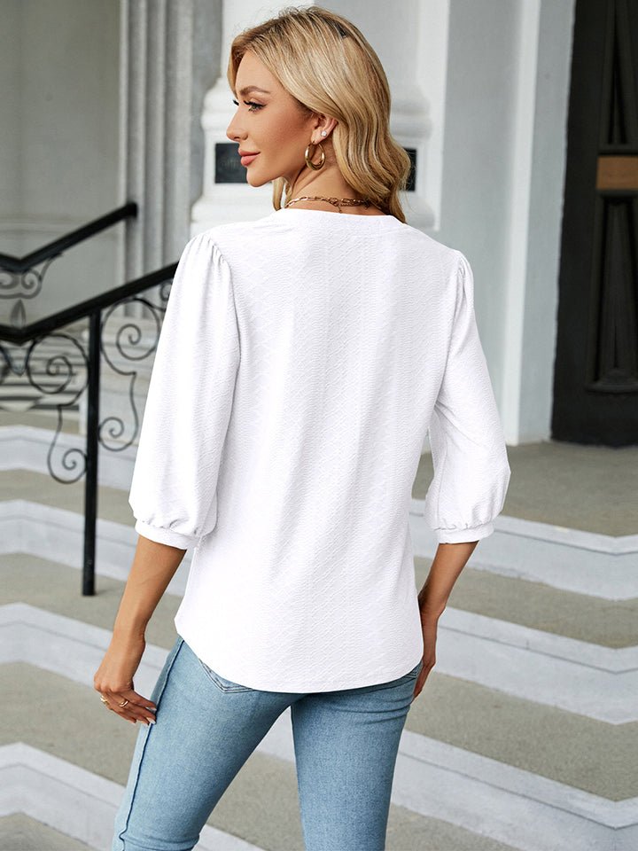 Notched Neck Three - Quarter Sleeve Blouse - Mervyns