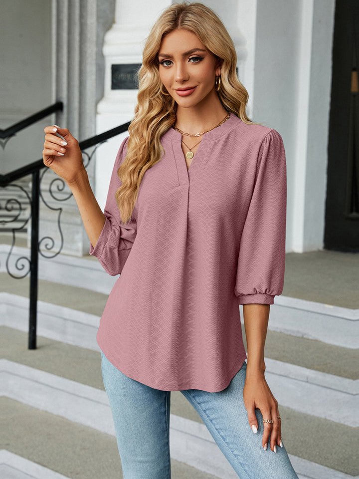 Notched Neck Three - Quarter Sleeve Blouse - Mervyns