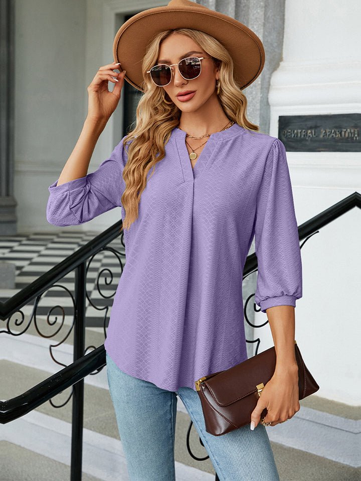 Notched Neck Three - Quarter Sleeve Blouse - Mervyns