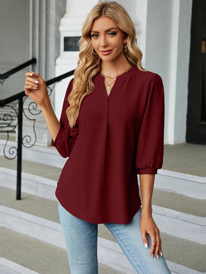 Notched Neck Three - Quarter Sleeve Blouse - Mervyns