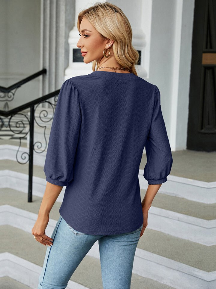 Notched Neck Three - Quarter Sleeve Blouse - Mervyns