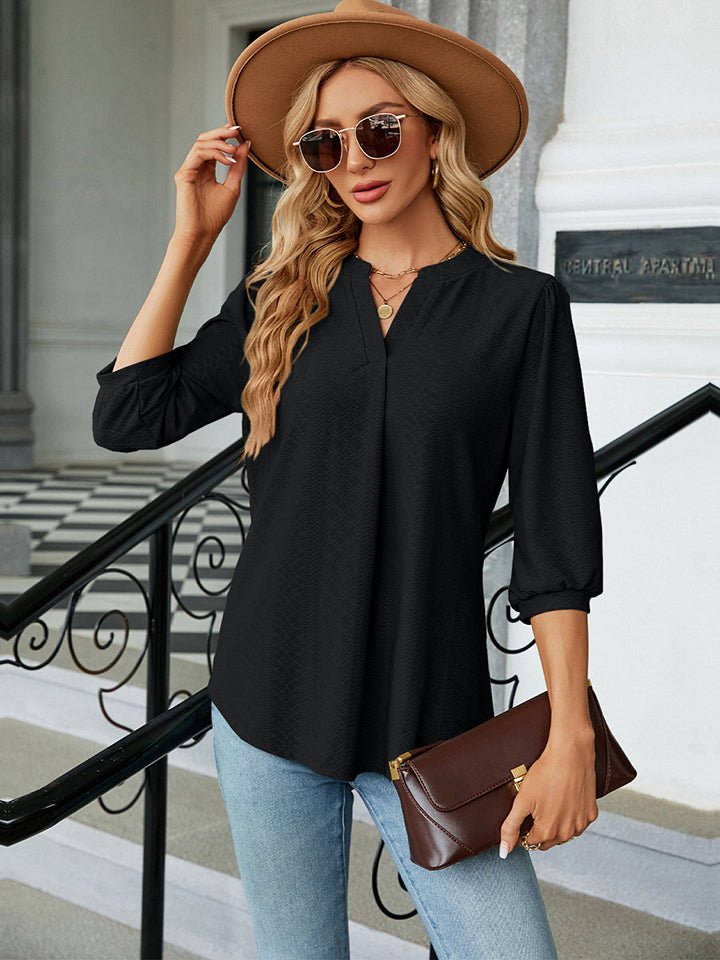 Notched Neck Three - Quarter Sleeve Blouse - Mervyns