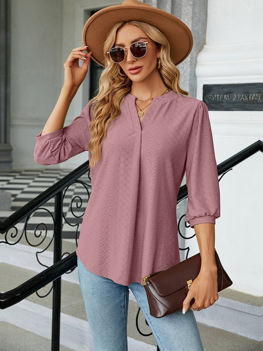 Notched Neck Three - Quarter Sleeve Blouse - Mervyns