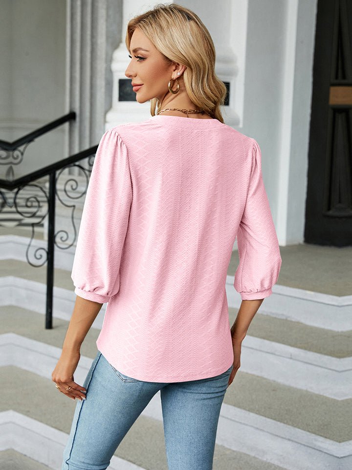 Notched Neck Three - Quarter Sleeve Blouse - Mervyns