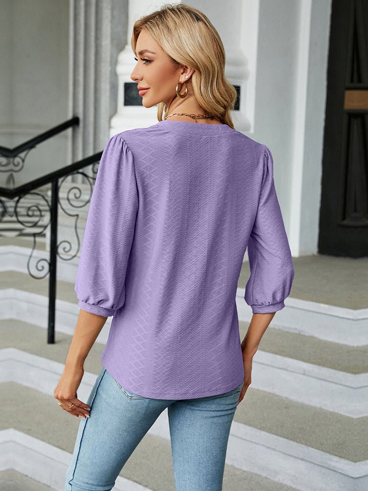 Notched Neck Three - Quarter Sleeve Blouse - Mervyns