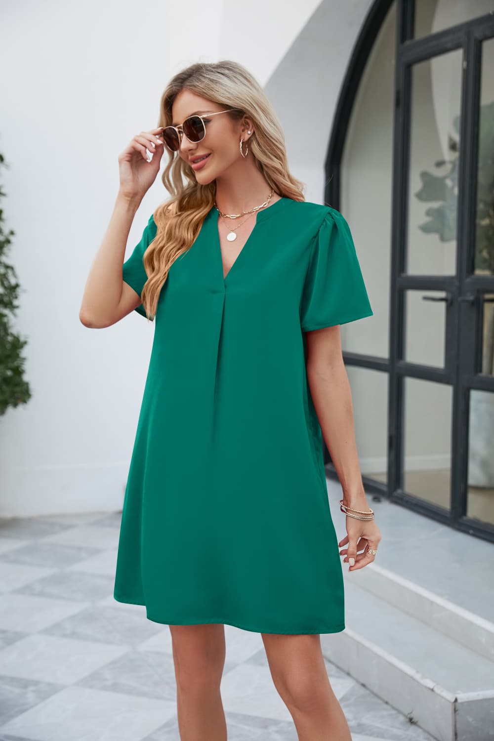 Notched Puff Sleeve Shift Dress - Mervyns