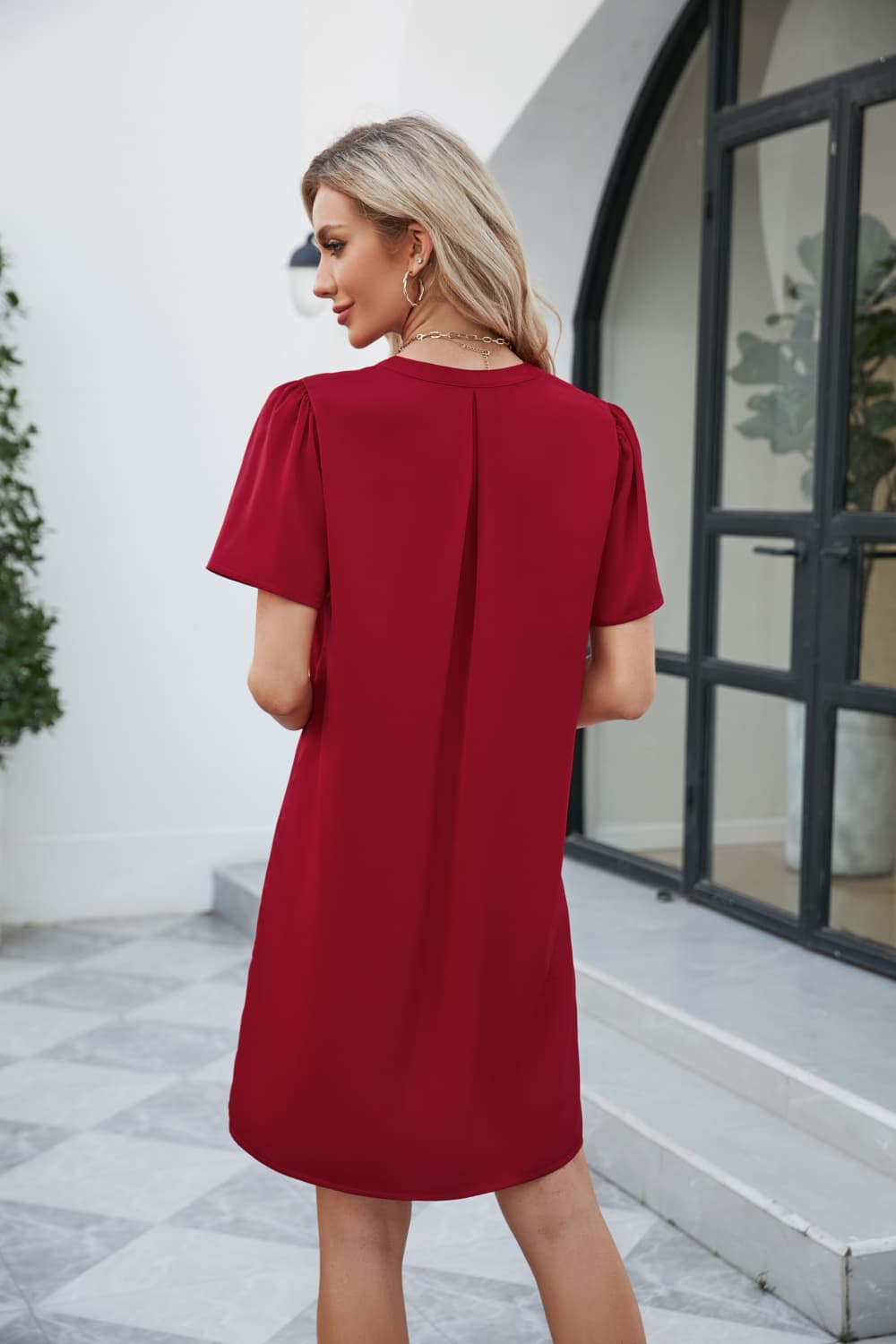 Notched Puff Sleeve Shift Dress - Mervyns