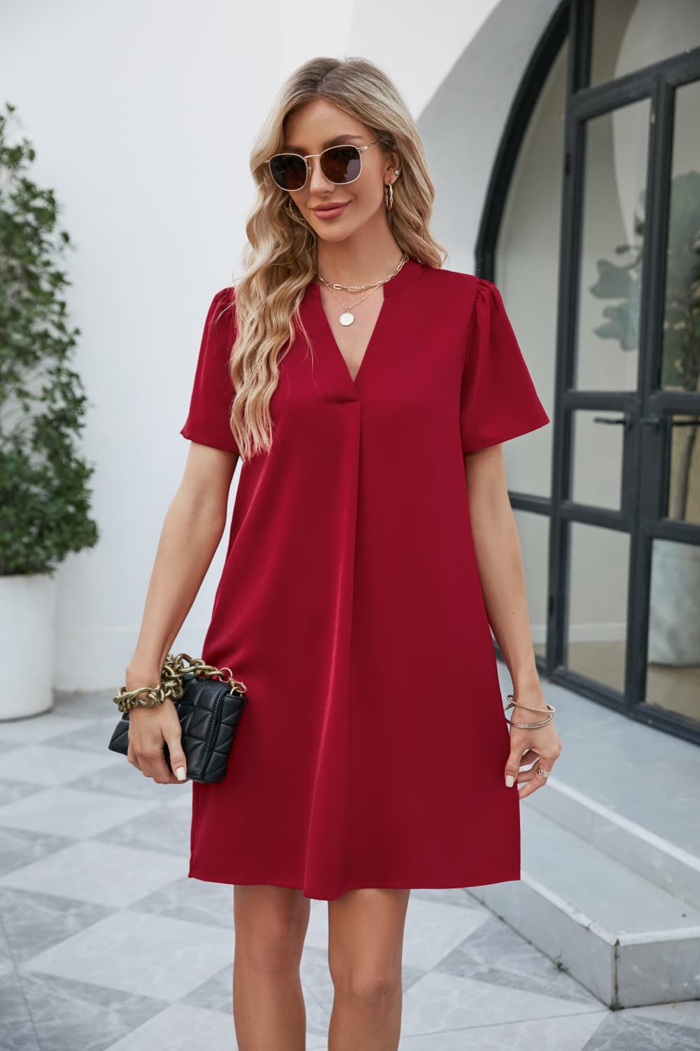 Notched Puff Sleeve Shift Dress - Mervyns