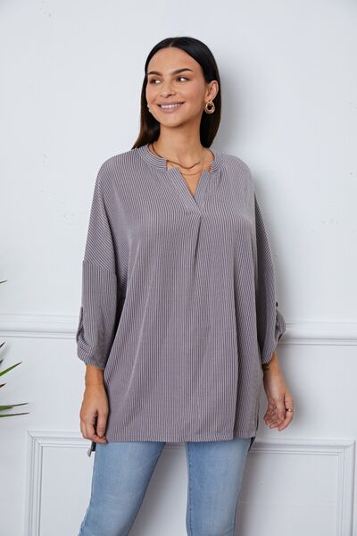 Notched Roll - Tab Sleeve Blouse - Mervyns