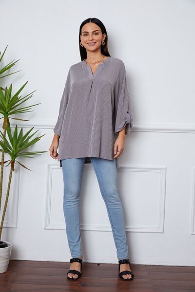 Notched Roll - Tab Sleeve Blouse - Mervyns