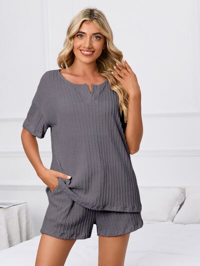 Notched Short Sleeve and Shorts Lounge Set - Mervyns