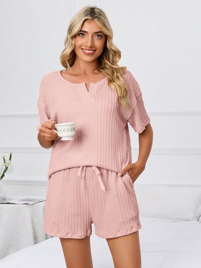 Notched Short Sleeve and Shorts Lounge Set - Mervyns