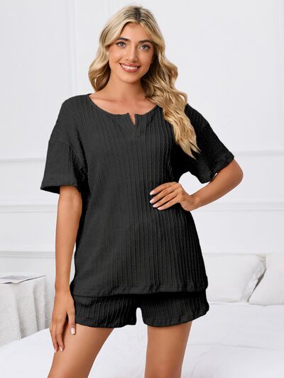 Notched Short Sleeve and Shorts Lounge Set - Mervyns