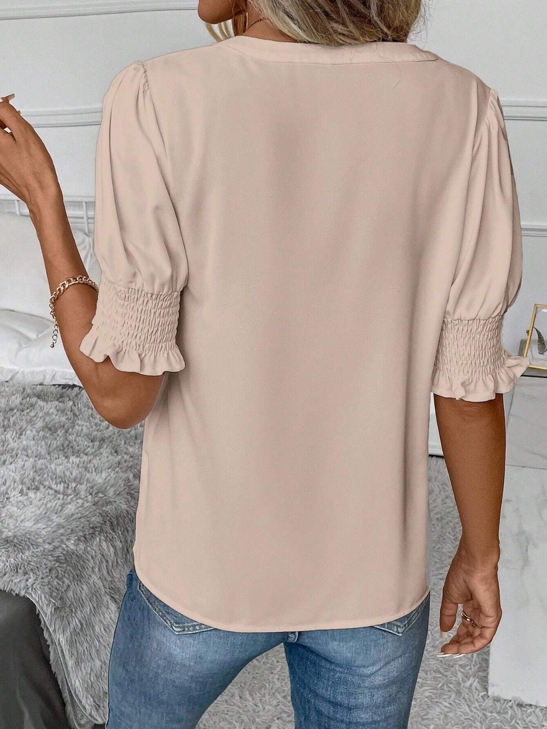 Notched Short Sleeve Blouse - Mervyns