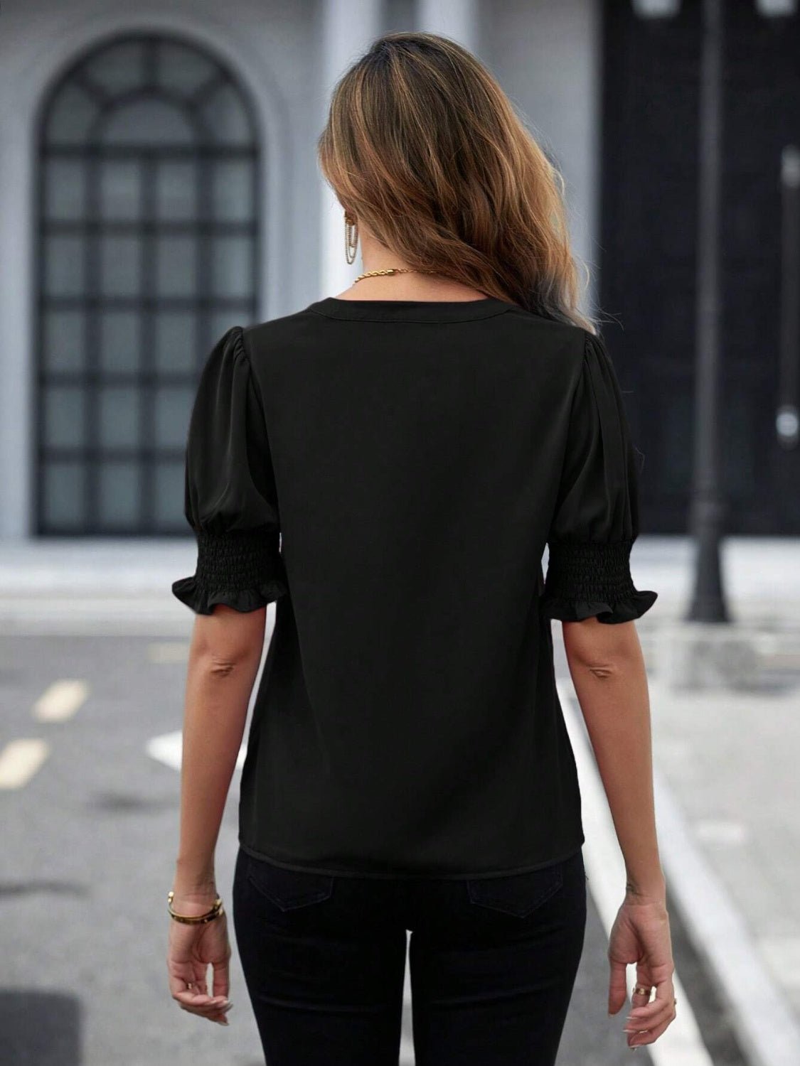 Notched Short Sleeve Blouse - Mervyns