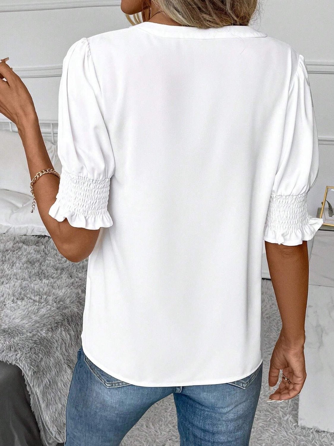 Notched Short Sleeve Blouse - Mervyns