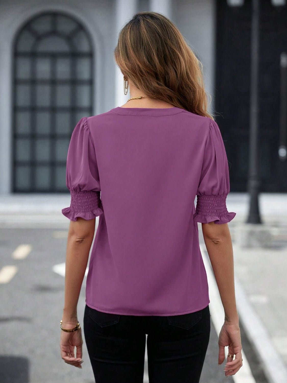 Notched Short Sleeve Blouse - Mervyns