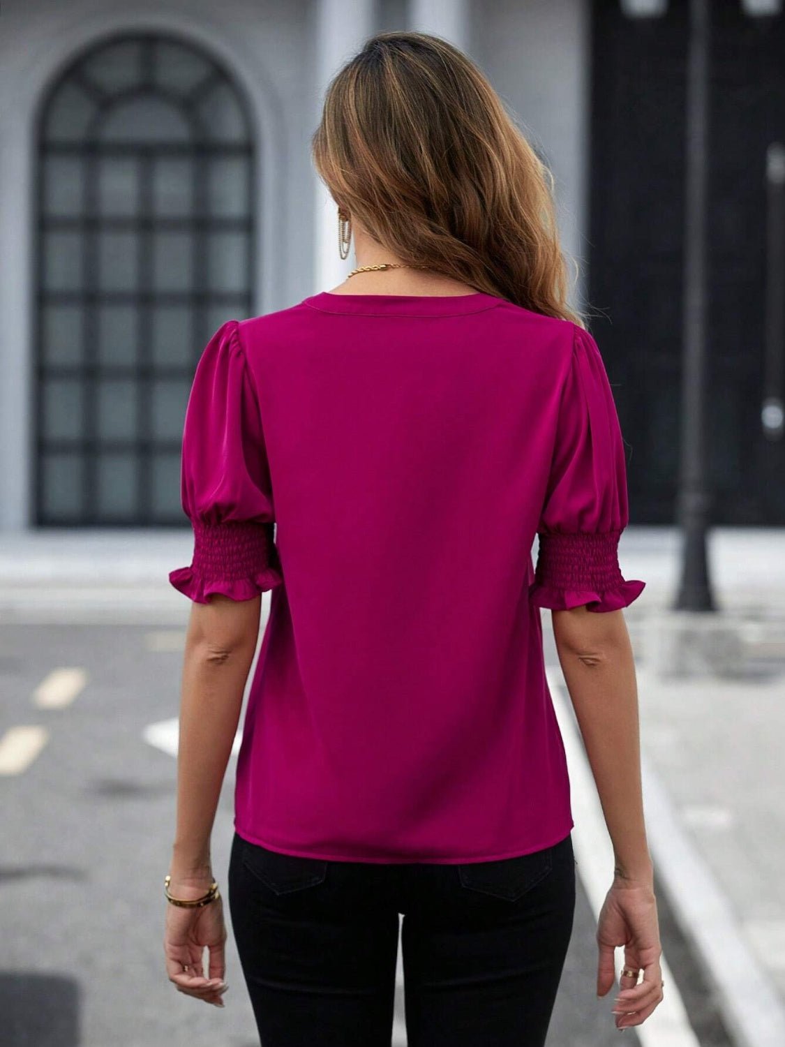 Notched Short Sleeve Blouse - Mervyns