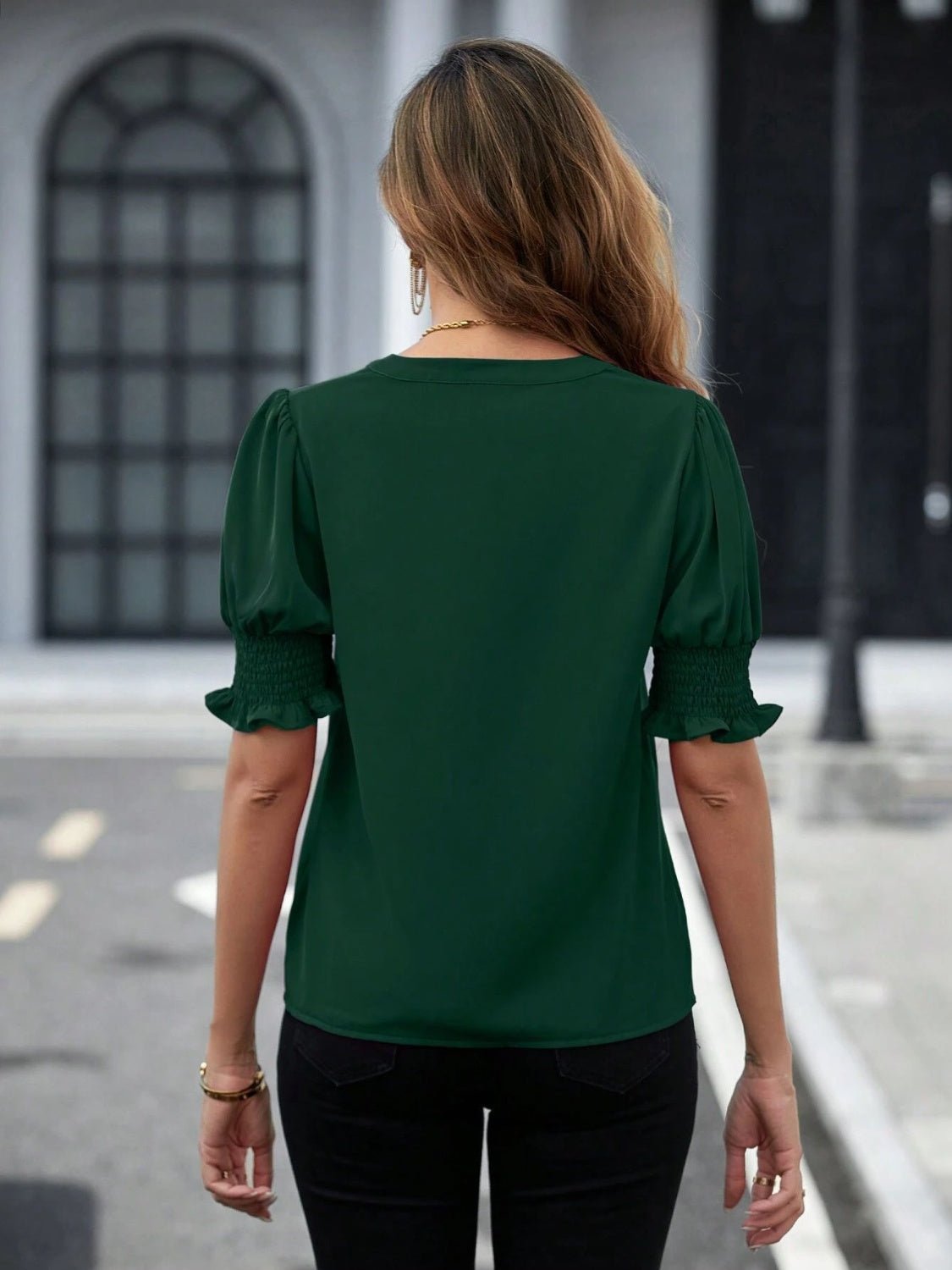 Notched Short Sleeve Blouse - Mervyns