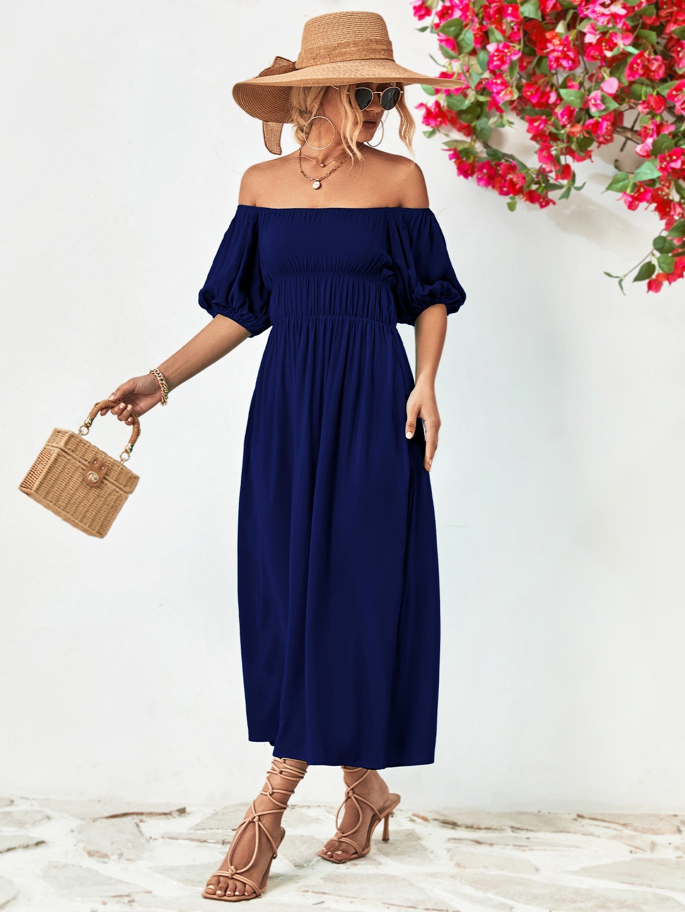 Off - Shoulder Balloon Sleeve Midi Dress - Mervyns