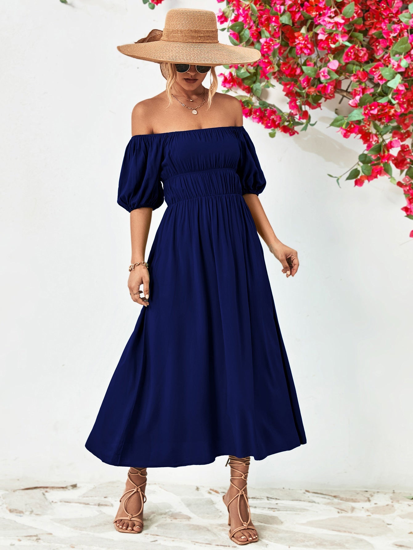 Off - Shoulder Balloon Sleeve Midi Dress - Mervyns