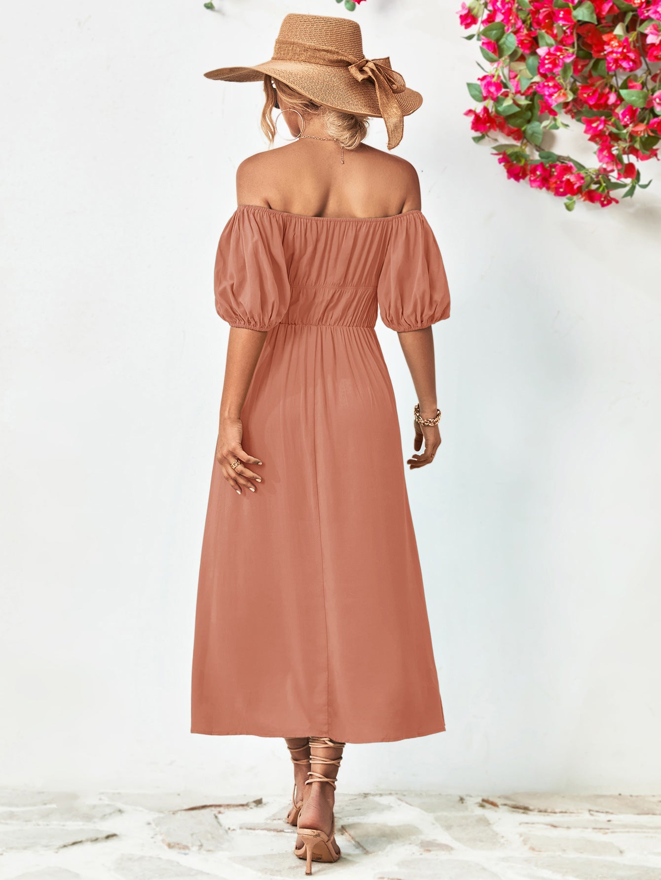 Off - Shoulder Balloon Sleeve Midi Dress - Mervyns