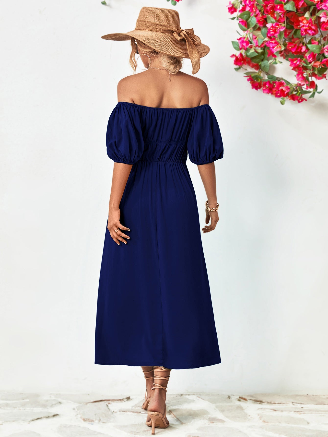 Off - Shoulder Balloon Sleeve Midi Dress - Mervyns