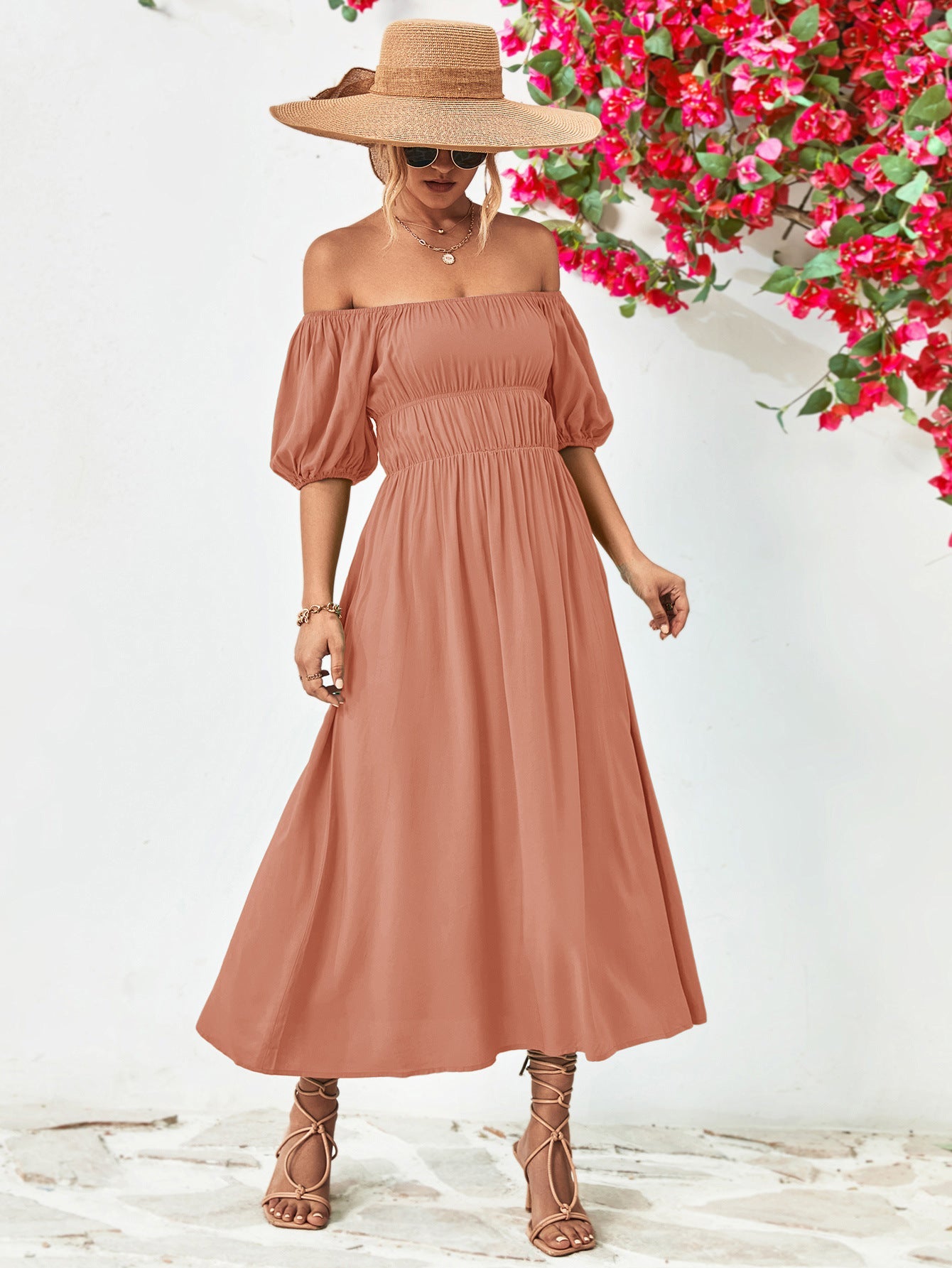 Off - Shoulder Balloon Sleeve Midi Dress - Mervyns