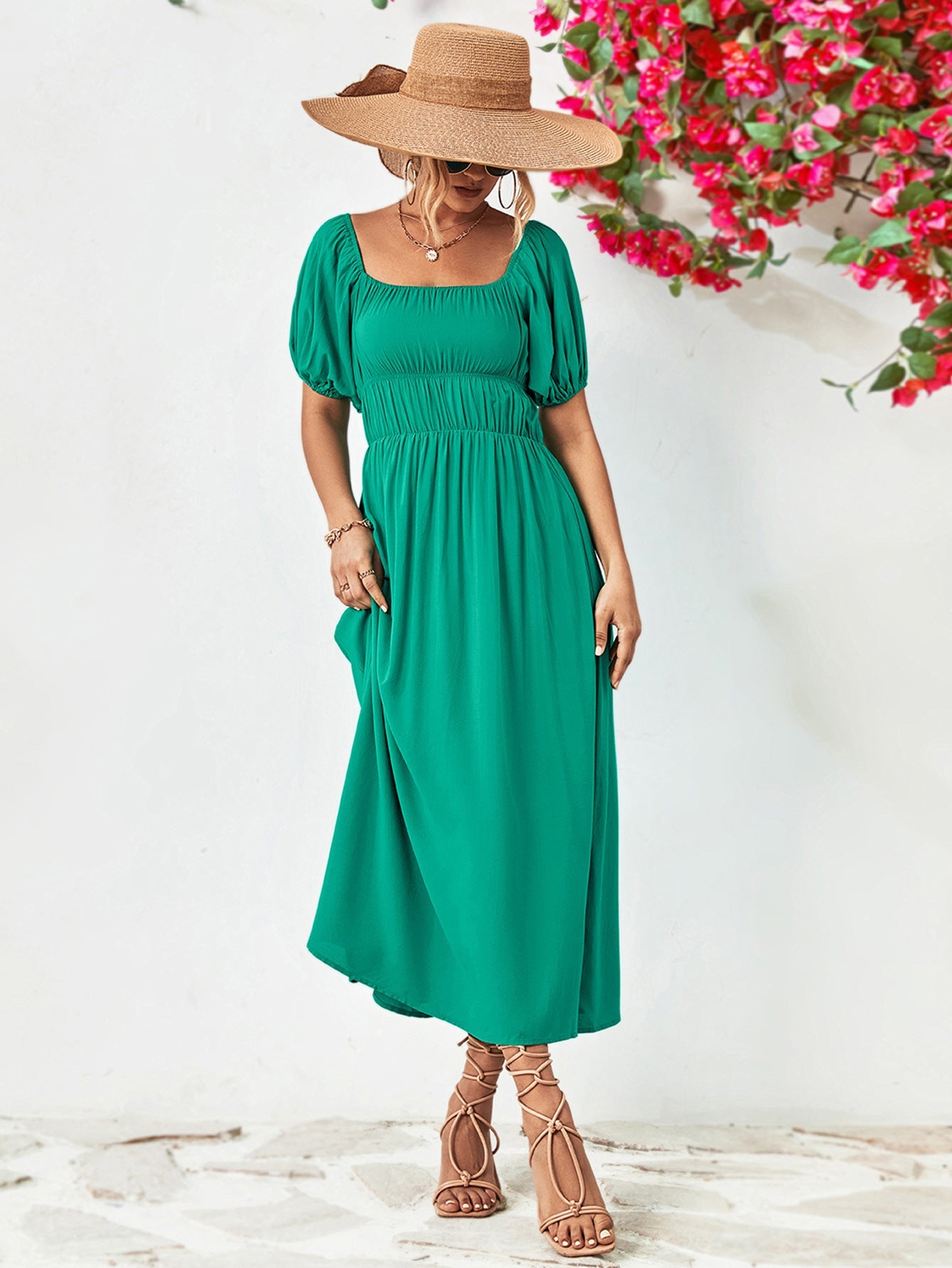 Off - Shoulder Balloon Sleeve Midi Dress - Mervyns