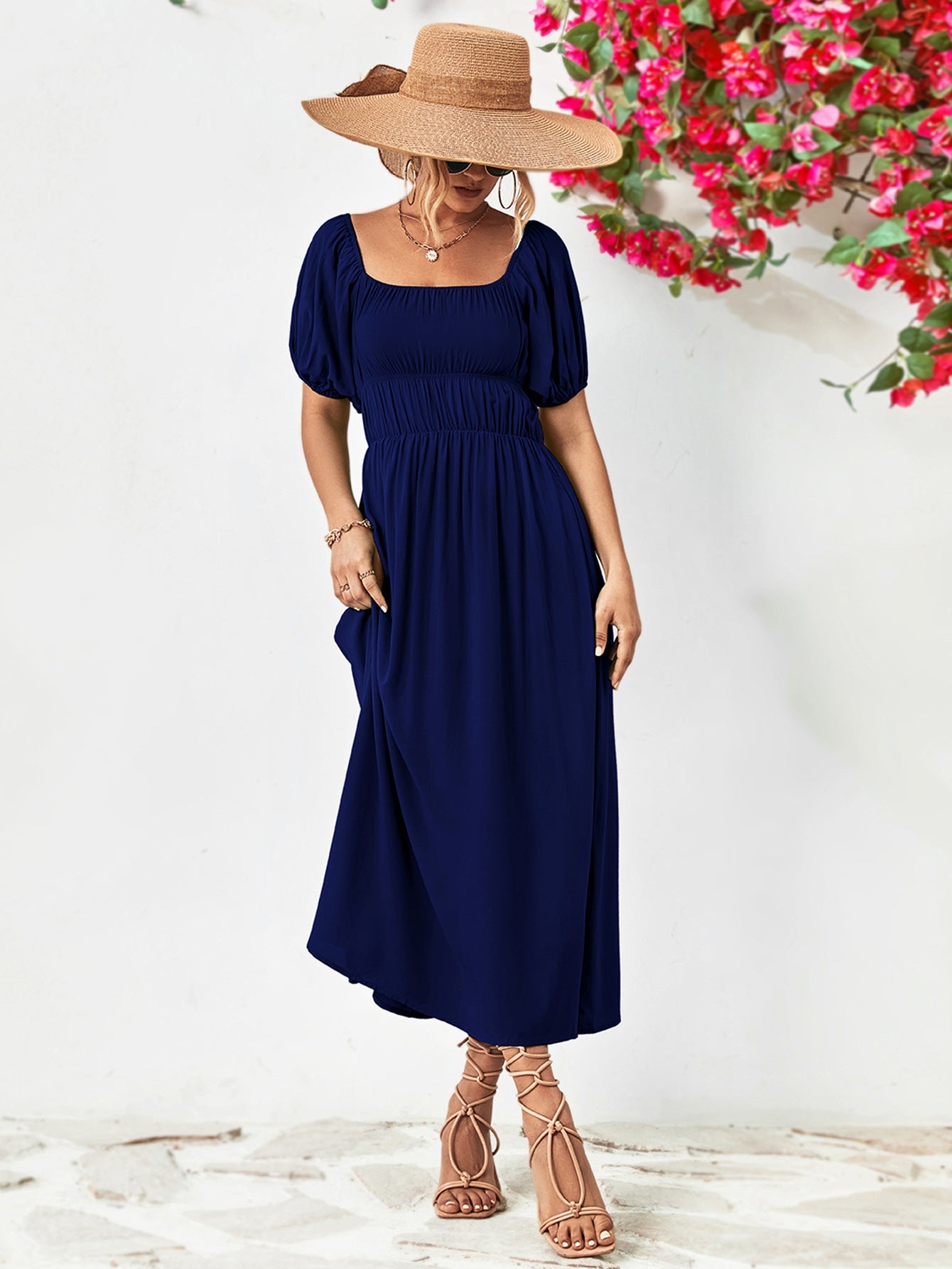 Off - Shoulder Balloon Sleeve Midi Dress - Mervyns