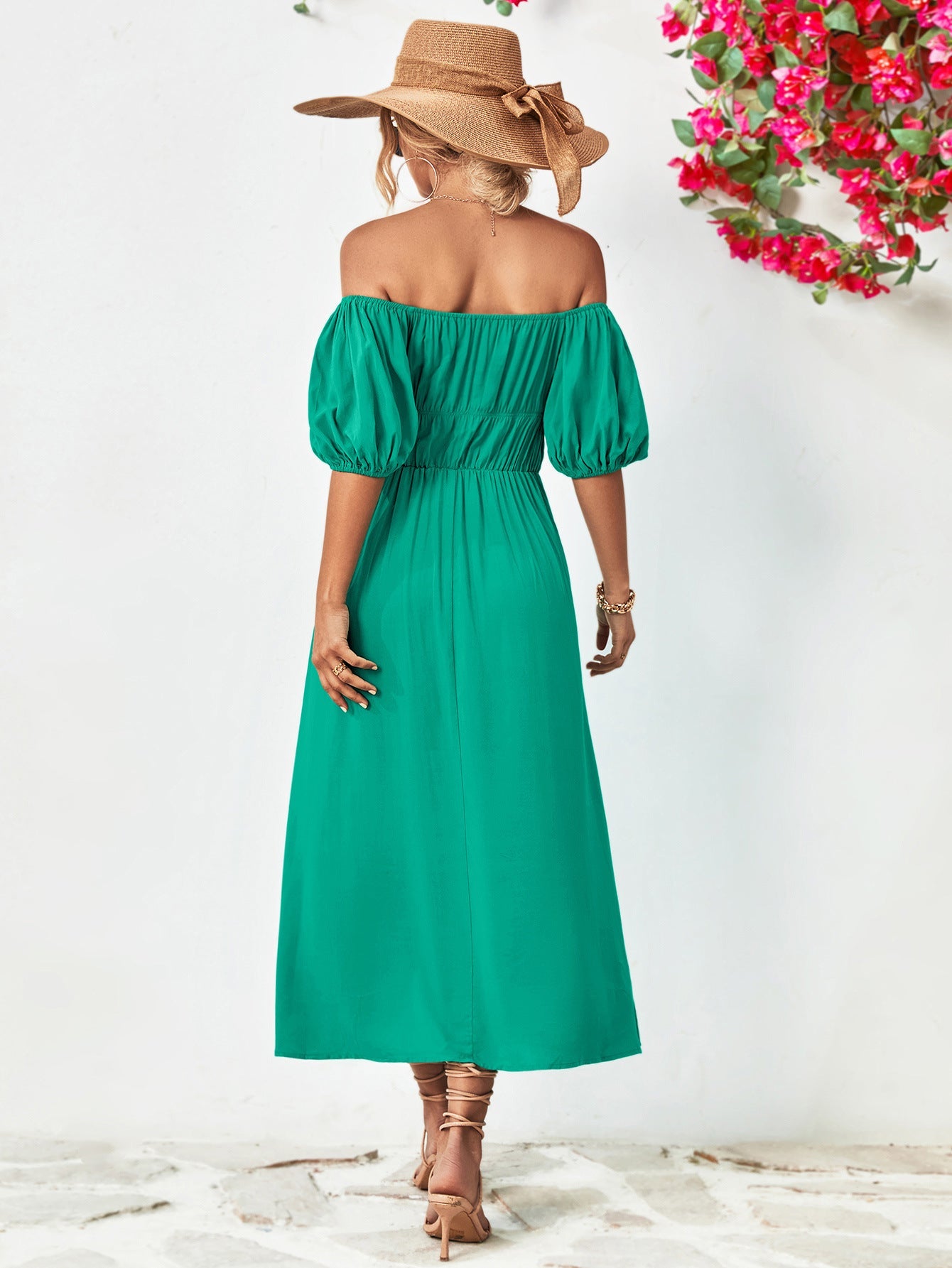 Off - Shoulder Balloon Sleeve Midi Dress - Mervyns