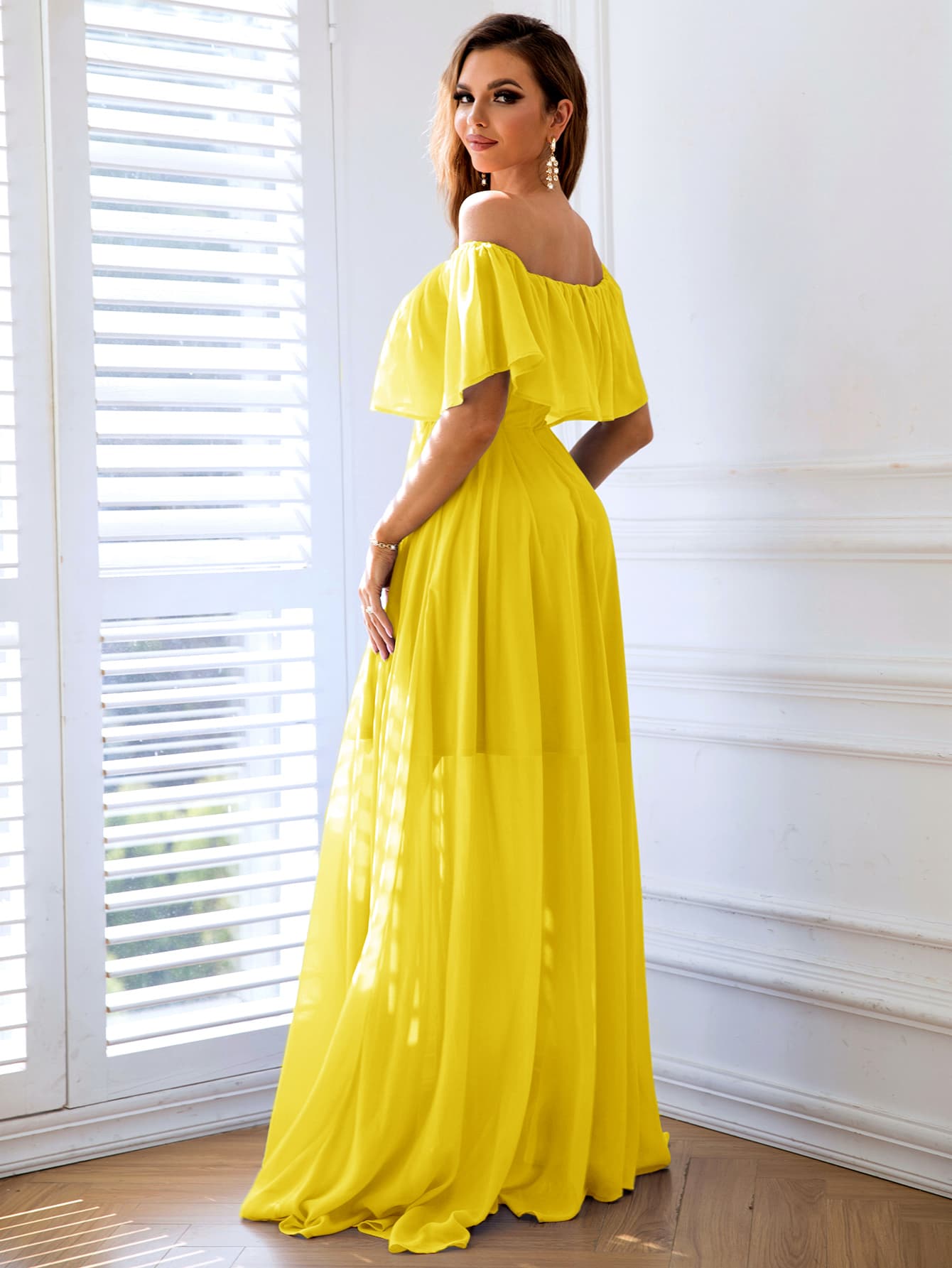 Off - Shoulder Layered Split Maxi Dress - Mervyns