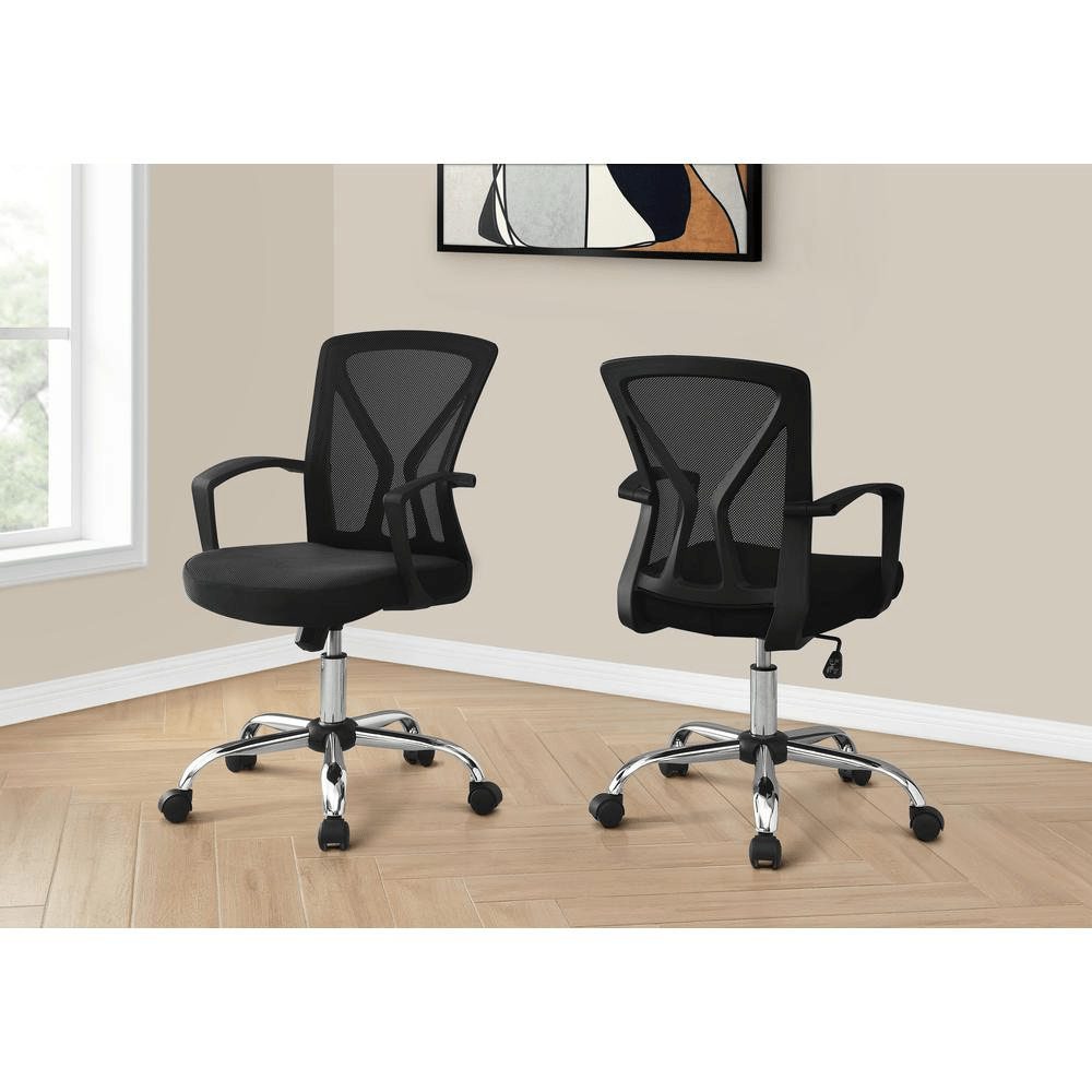 OFFICE CHAIR - BLACK / CHROME BASE ON CASTORS - Mervyns