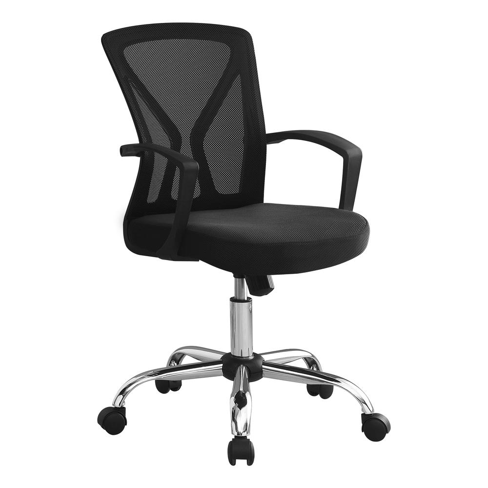 OFFICE CHAIR - BLACK / CHROME BASE ON CASTORS - Mervyns