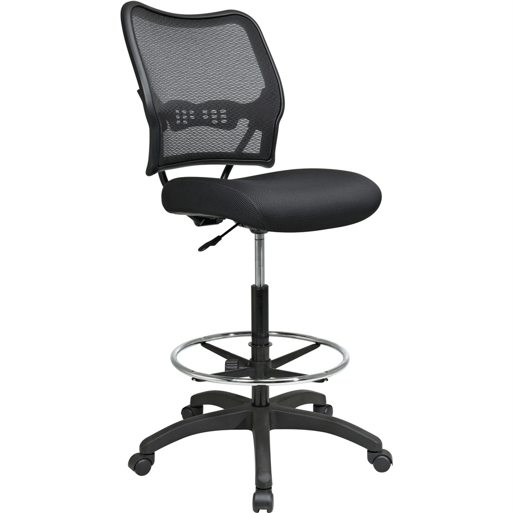 Office Star Air Grid Mesh Back Drafting Chair - Mesh Seat - Mesh Back - 5 - star Base - Black - 20" Seat Width x 19.75" Seat Depth - 21.3" Width x 25.5" Depth x 51" Height - Mervyns