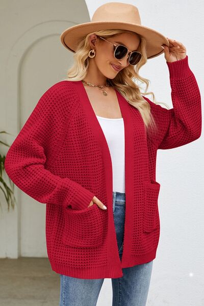 Open Front Raglan Sleeve Pocketed Cardigan - Mervyns