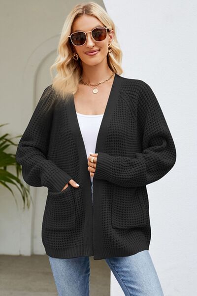 Open Front Raglan Sleeve Pocketed Cardigan - Mervyns