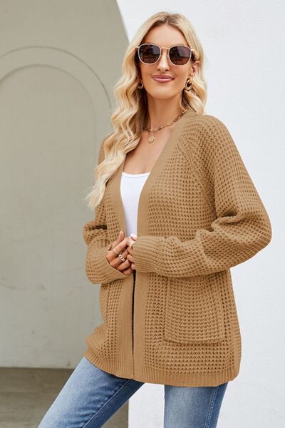 Open Front Raglan Sleeve Pocketed Cardigan - Mervyns