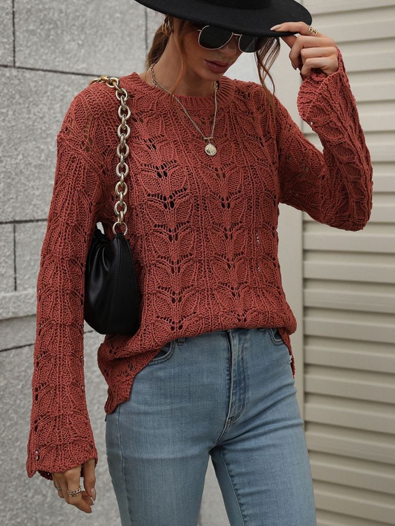 Openwork Dropped Shoulder Knit Top - Mervyns