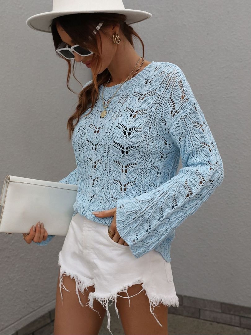 Openwork Dropped Shoulder Knit Top - Mervyns