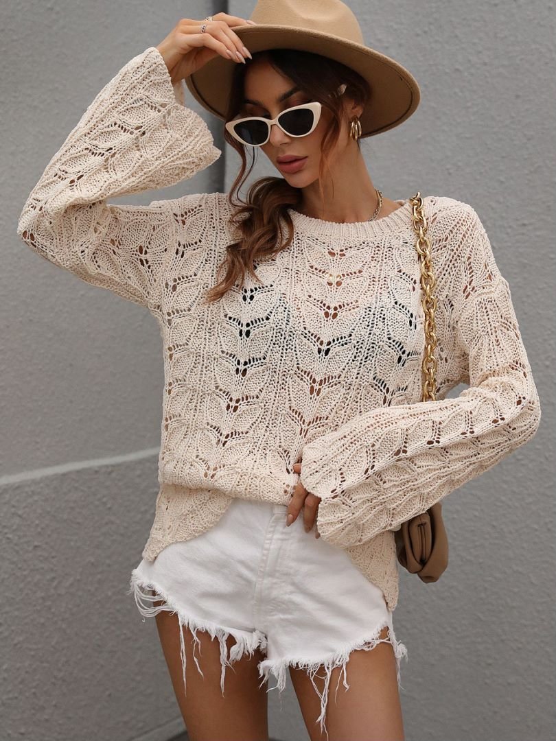 Openwork Dropped Shoulder Knit Top - Mervyns